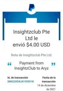 Insightzclub.com Payment Proof